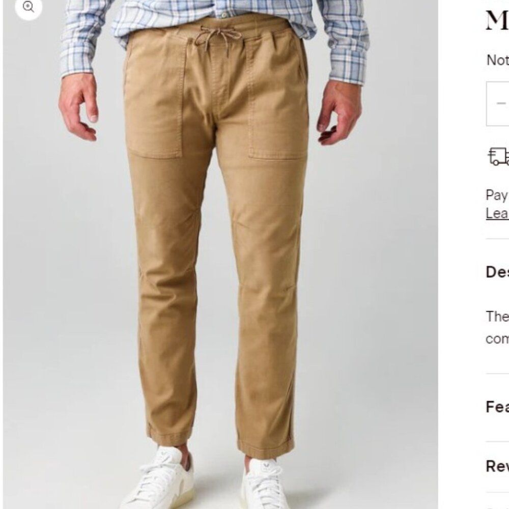 Faherty Men's Field Pant Khaki Tan Utility Size Small